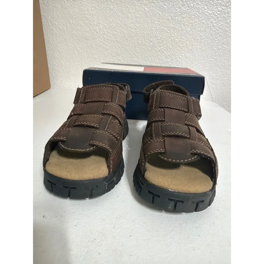 Tommy Hilfiger Boys Brown Fisherman Sandals Lug Sole Flag Logo Size 12M